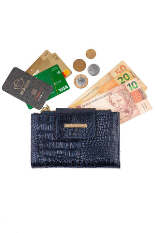 Carteira feminina de couro croco Lanna 10x15,5cm - Enluaze - Bolsas, Mochilas e Acessórios em Couro Legítimo