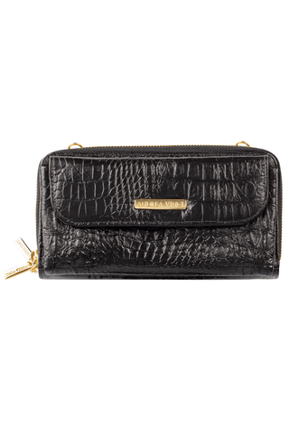 Carteira feminina de couro croco com alça Tania 10,5x19cm - Enluaze - Bolsas, Mochilas e Acessórios em Couro Legítimo