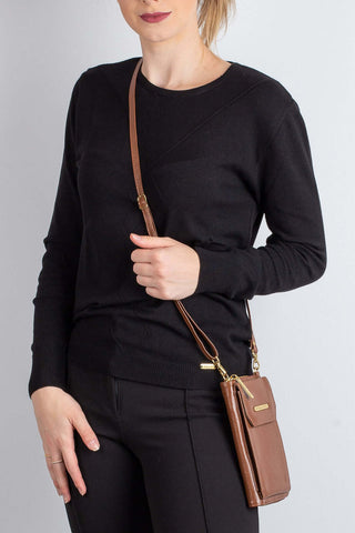 Carteira feminina de couro liso com alça Rafa 19x10,5cm - Enluaze - Bolsas, Mochilas e Acessórios em Couro Legítimo