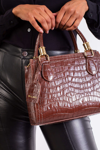 Bolsa baú de couro croco Andressa - Enluaze - Bolsas, Mochilas e Acessórios em Couro Legítimo