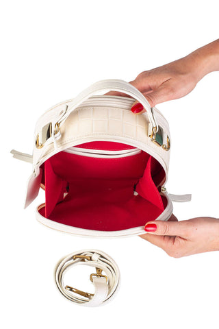 Mini bolsa redonda de couro tramado Renata - Enluaze - Bolsas, Mochilas e Acessórios em Couro Legítimo