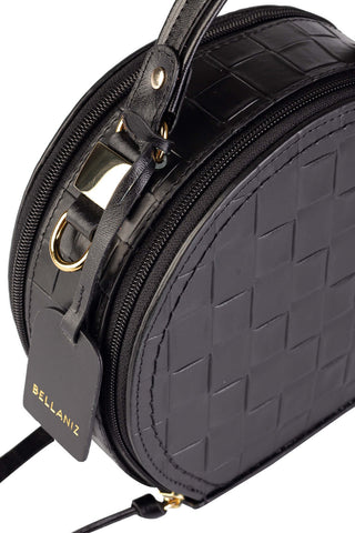 Mini bolsa redonda de couro tramado Renata - Enluaze - Bolsas, Mochilas e Acessórios em Couro Legítimo