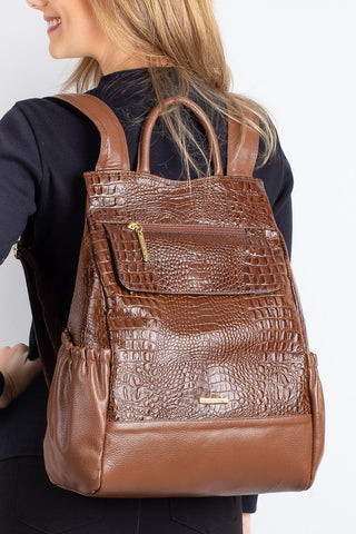 Mochila antifurto de couro croco Suelen - Enluaze - Bolsas, Mochilas e Acessórios em Couro Legítimo