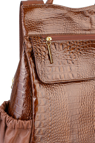 Mochila antifurto de couro croco Suelen - Enluaze - Bolsas, Mochilas e Acessórios em Couro Legítimo