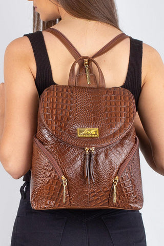 Mochila pequena de couro croco Cecília - Enluaze - Bolsas, Mochilas e Acessórios em Couro Legítimo