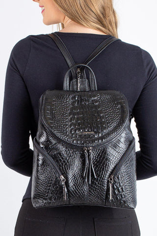 Mochila pequena de couro croco grafite Cecília - Enluaze - Bolsas, Mochilas e Acessórios em Couro Legítimo