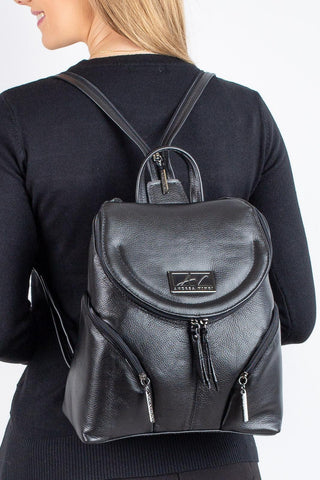 Mochila pequena de couro liso grafite Cecília - Enluaze - Bolsas, Mochilas e Acessórios em Couro Legítimo