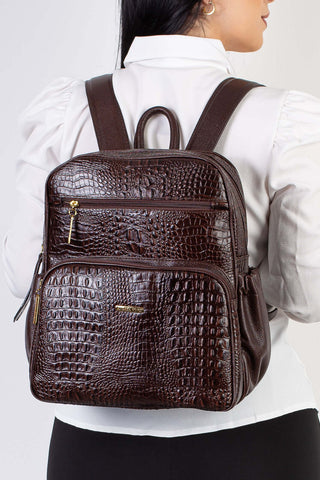 Mochila feminina de couro croco Zaya - Enluaze - Bolsas, Mochilas e Acessórios em Couro Legítimo