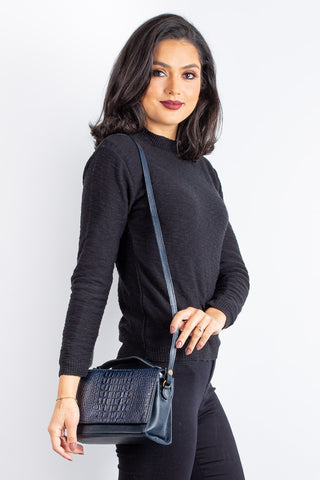 Bolsa pequena transversal de couro croco Deise - Enluaze - Bolsas, Mochilas e Acessórios em Couro Legítimo