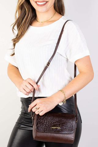 Mini bolsa transversal de couro croco Josi - Enluaze - Bolsas, Mochilas e Acessórios em Couro Legítimo
