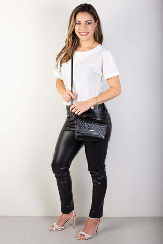 Mini bolsa transversal de couro croco Josi - Enluaze - Bolsas, Mochilas e Acessórios em Couro Legítimo