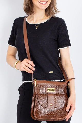 Bolsa tiracolo de couro croco Elis - Enluaze - Bolsas, Mochilas e Acessórios em Couro Legítimo