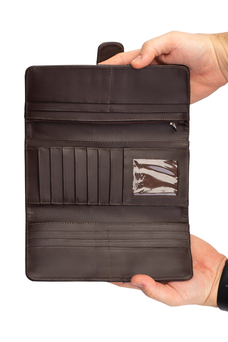 Carteira grande leva tudo unissex de couro floater 11x22cm