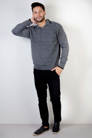 Blusão masculino de malha gola polo e zíper 50601 - Enluaze - Vestuário e Acessórios em Couro Legítimo