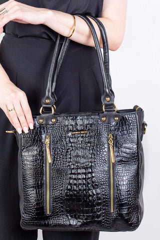 Bolsa de ombro em couro croco Lizandra - Enluaze - Bolsas, Mochilas e Acessórios em Couro Legítimo