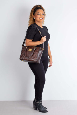 Bolsa estruturada de couro croco Leila - Enluaze - Bolsas, Mochilas e Acessórios em Couro Legítimo