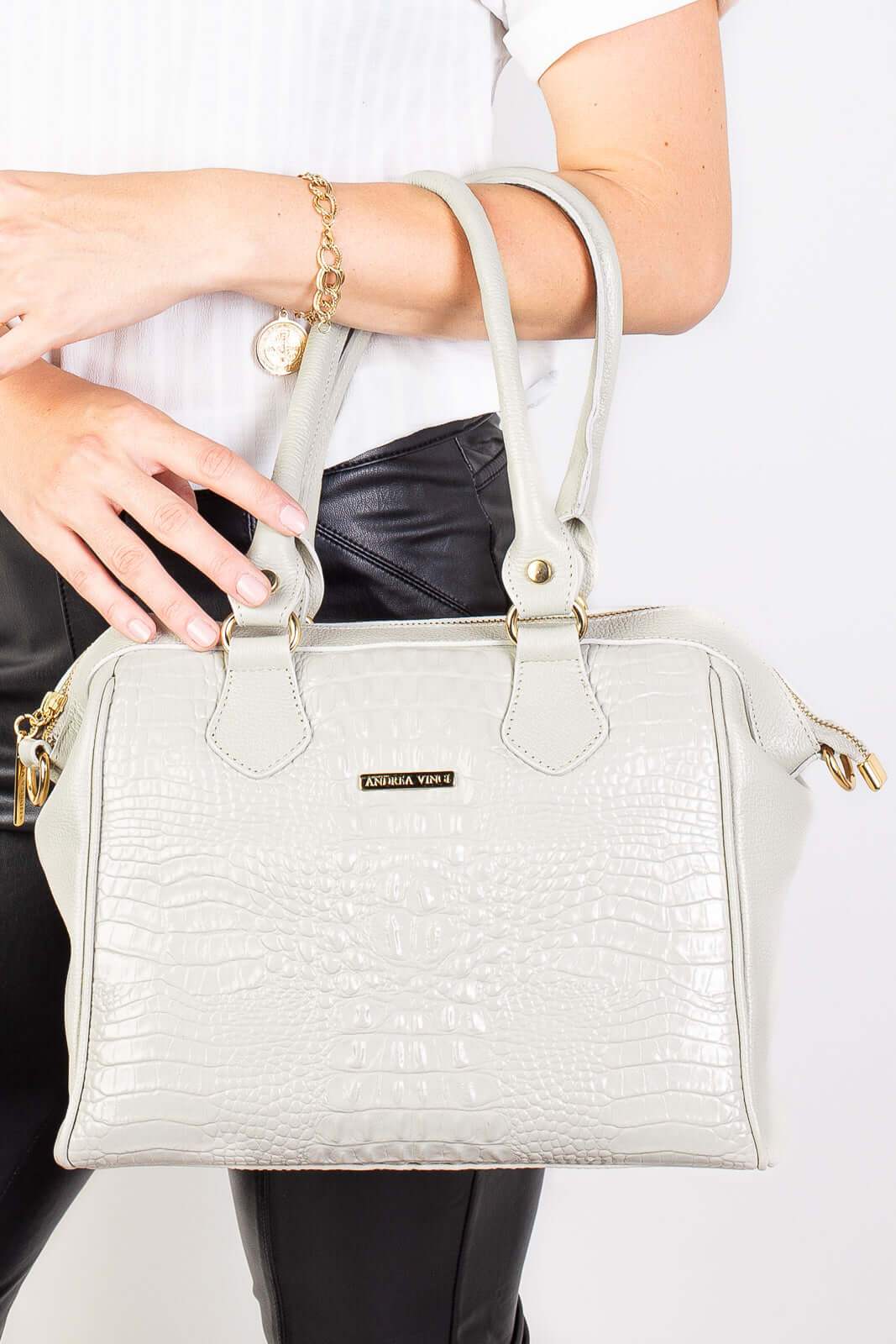Bolsa estruturada de couro croco Leila