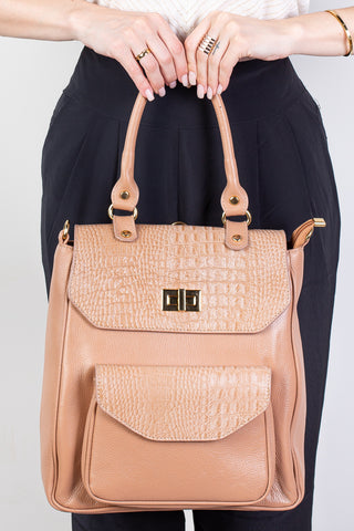 Mochila 2 em 1 de couro croco Joanna - Enluaze - Bolsas, Mochilas e Acessórios em Couro Legítimo