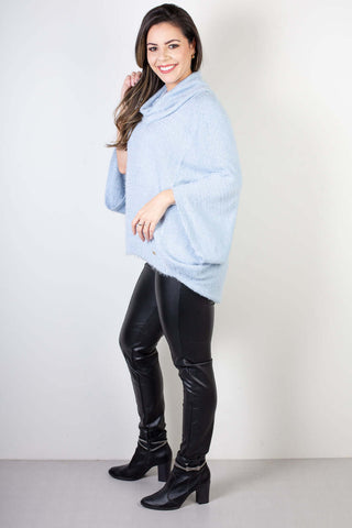 Poncho de malha feminino gola boba 61440 - Enluaze - Vestuário e Acessórios em Couro Legítimo