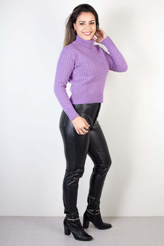 Blusa de malha feminina gola alta 61493 - Enluaze - Vestuário e Acessórios em Couro Legítimo