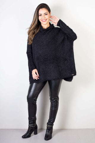 Poncho feminino de malha gola alta com manga 61497 - Enluaze - Vestuário e Acessórios em Couro Legítimo