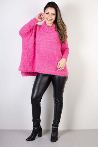 Poncho feminino de malha gola alta com manga 61497 - Enluaze - Vestuário e Acessórios em Couro Legítimo