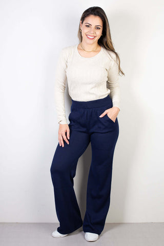 Calça de malha feminina reta com bolsos 61533 - Enluaze - Vestuário e Acessórios em Couro Legítimo