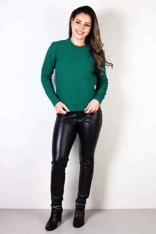 Blusa feminina de malha gola redonda 61569 - Enluaze - Vestuário e Acessórios em Couro Legítimo