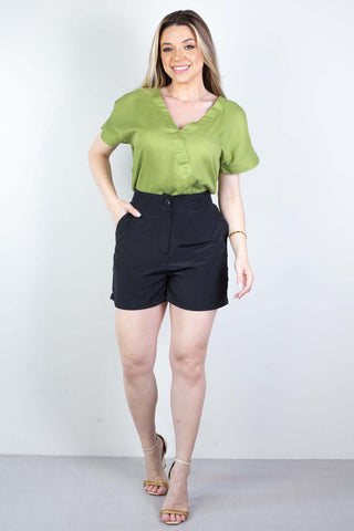 Blusa feminina manga curta viscose gola v 63572 - Enluaze - Vestuário e Acessórios em Couro Legítimo