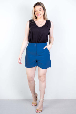 Short feminino alfaiataria com bolsos 64098 - Enluaze - Vestuário e Acessórios em Couro Legítimo