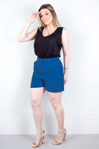 Short feminino alfaiataria com bolsos 64098 - Enluaze - Vestuário e Acessórios em Couro Legítimo