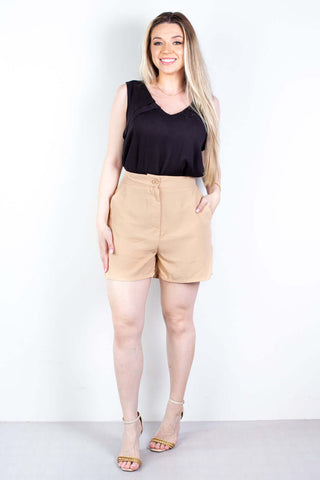 Short feminino alfaiataria com bolsos 64098 - Enluaze - Vestuário e Acessórios em Couro Legítimo