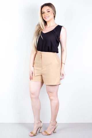 Short feminino alfaiataria com bolsos 64098 - Enluaze - Vestuário e Acessórios em Couro Legítimo