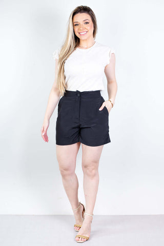 Short feminino alfaiataria com bolsos 64098 - Enluaze - Vestuário e Acessórios em Couro Legítimo