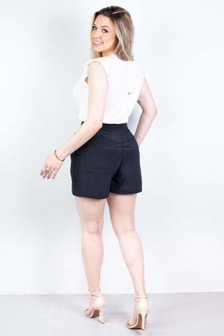 Short feminino alfaiataria com bolsos 64098 - Enluaze - Vestuário e Acessórios em Couro Legítimo