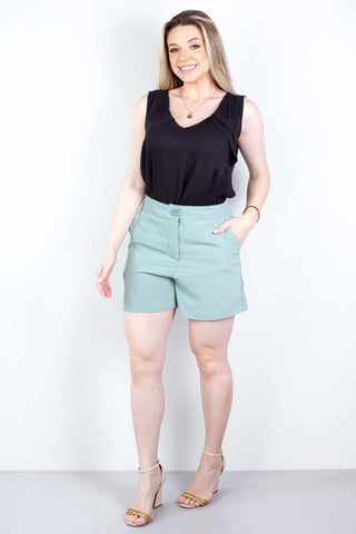 Short feminino alfaiataria com bolsos 64098 - Enluaze - Vestuário e Acessórios em Couro Legítimo