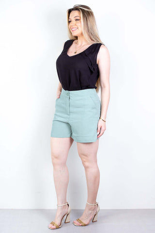 Short feminino alfaiataria com bolsos 64098 - Enluaze - Vestuário e Acessórios em Couro Legítimo