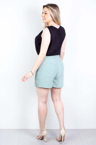 Short feminino alfaiataria com bolsos 64098 - Enluaze - Vestuário e Acessórios em Couro Legítimo