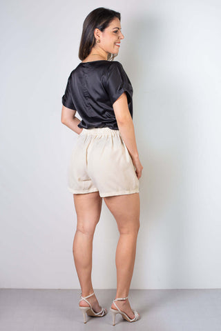 Short feminino alfaiataria com elástico 64526 - Enluaze - Vestuário e Acessórios em Couro Legítimo