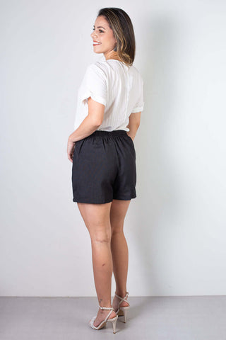 Short feminino alfaiataria com elástico 64526 - Enluaze - Vestuário e Acessórios em Couro Legítimo