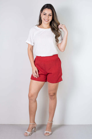 Short feminino alfaiataria com elástico 64526 - Enluaze - Vestuário e Acessórios em Couro Legítimo