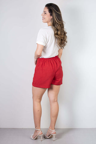 Short feminino alfaiataria com elástico 64526 - Enluaze - Vestuário e Acessórios em Couro Legítimo
