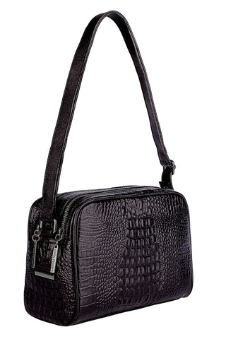 Bolsa quadrada de couro croco grafite Daiana - Enluaze - Bolsas, Mochilas e Acessórios em Couro Legítimo