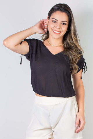 Blusa feminina viscose amarração no ombro 70764 - Enluaze - Vestuário e Acessórios em Couro Legítimo