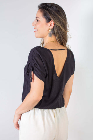 Blusa feminina viscose amarração no ombro 70764 - Enluaze - Vestuário e Acessórios em Couro Legítimo