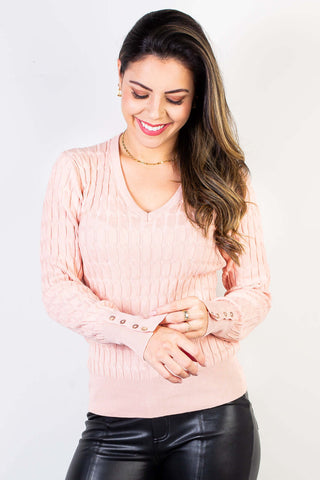 Blusa suéter feminino gola V 70871 - Enluaze - Vestuário e Acessórios em Couro Legítimo