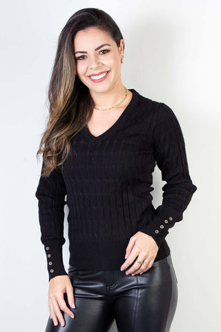 Blusa suéter feminino gola V 70871 - Enluaze - Vestuário e Acessórios em Couro Legítimo