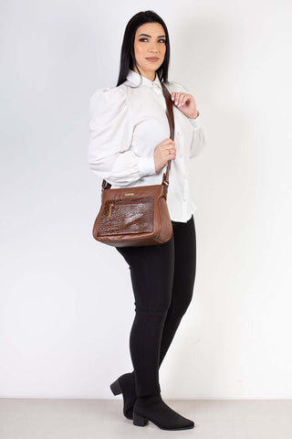 Bolsa feminina tiracolo de couro croco Maísa - Enluaze - Bolsas, Mochilas e Acessórios em Couro Legítimo