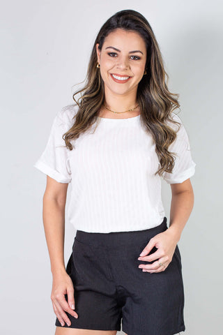 Blusa feminina manga curta 70892 - Enluaze - Vestuário e Acessórios em Couro Legítimo