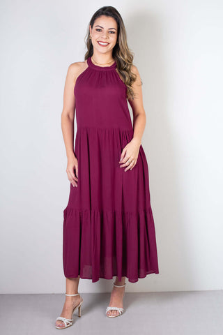 Vestido feminino midi decote halter 70968 - Enluaze - Vestuário e Acessórios em Couro Legítimo